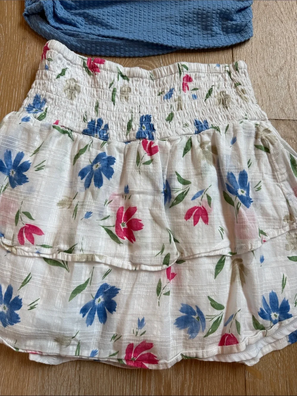 abercrombie kids Blue Textured Tee and Cream Floral Tiered Skirt Set